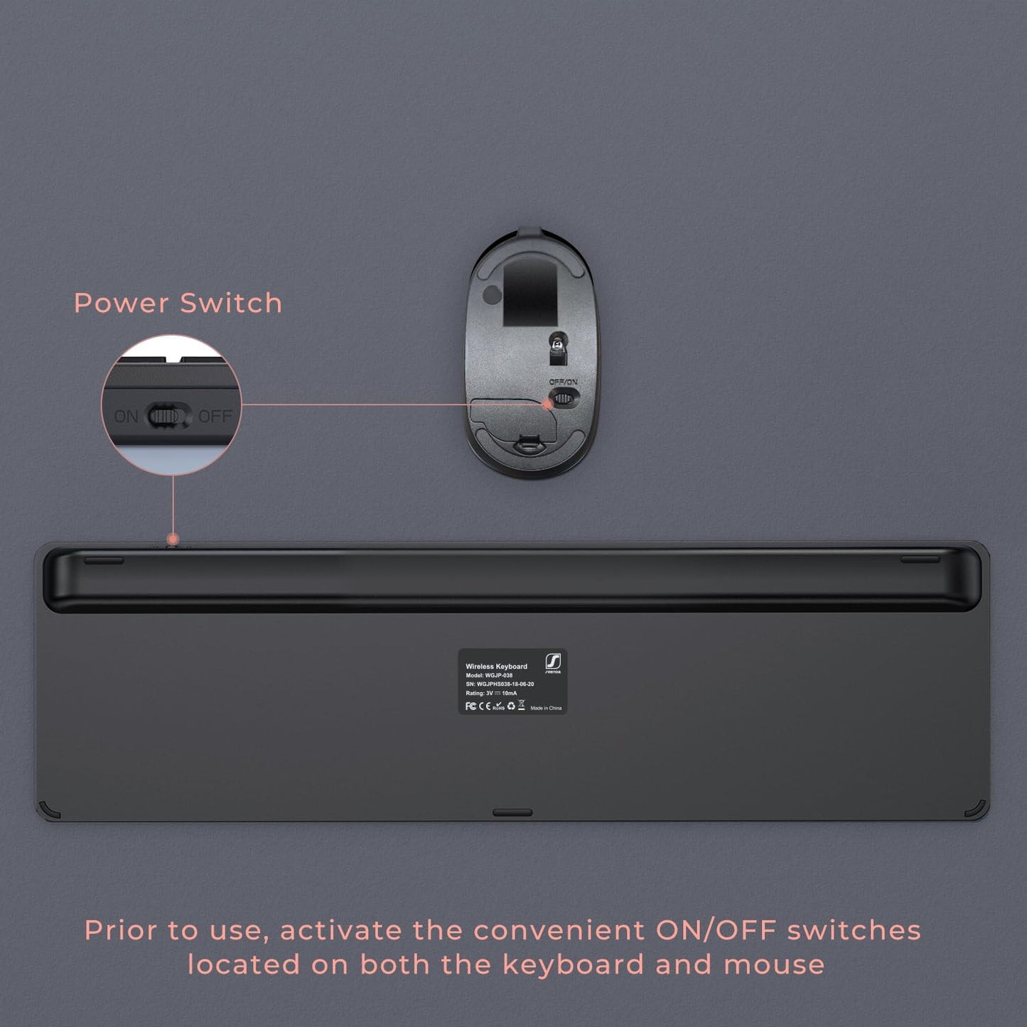 Rechargeable Wireless Keyboard Mouse Combo Full Size Cordless Keyboard & Mouse Sets with Build-In Lithium Battery Ultra Thin Quiet Keyboard Mice (Black and Rose Gold)