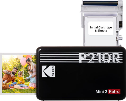 Mini 2 Retro 2.1X3.4” Portable Instant Photo Printer, Wireless Connection, Compatible with Ios, Android & Bluetooth, Real Photo, 4Pass Technology & Lamination Process, Premium Quality- Black