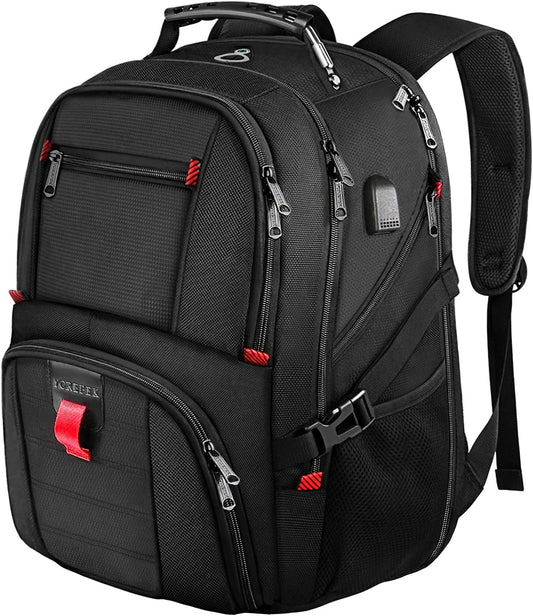 Backpack for Men,Extra Large 50L Travel Backpack with USB Charging Port,Tsa Friendly Business College Bookbags Fit 17 Inch Laptops,Black