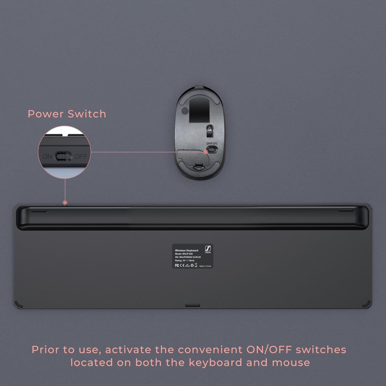 Rechargeable Wireless Keyboard Mouse Combo Full Size Cordless Keyboard & Mouse Sets with Build-In Lithium Battery Ultra Thin Quiet Keyboard Mice (Black and Rose Gold)